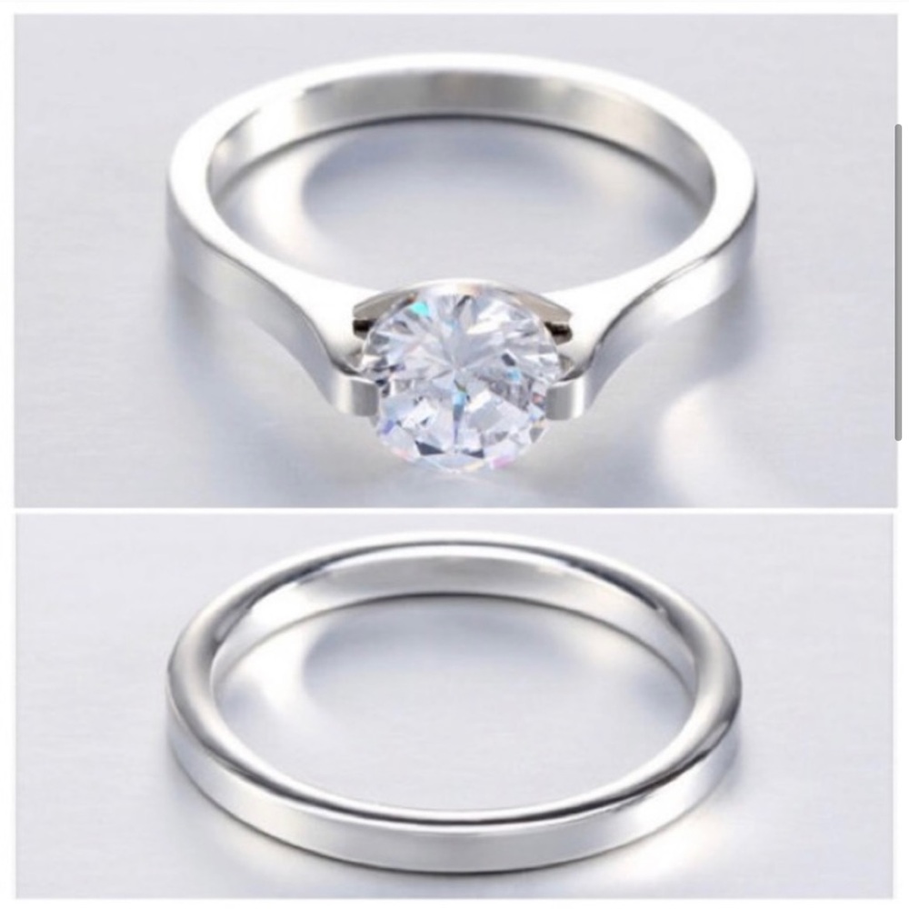 0.25-1.5Ct VVS1 CZ Set Wedding Band Solitaire Rings 316L Stainless Steel